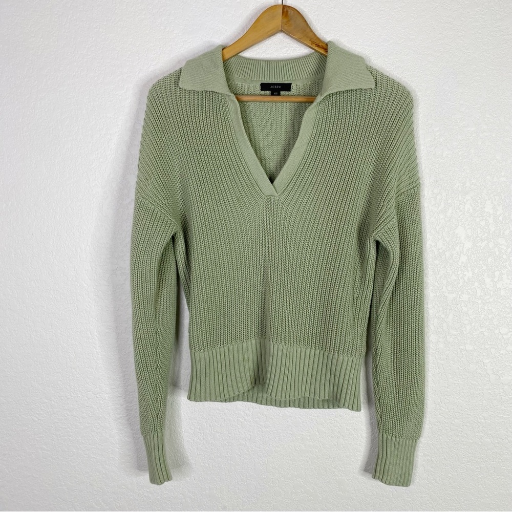 J. Crew Green Ribbed Knit Cotton Beach Pullover Sweater